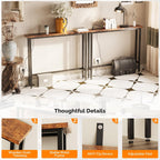 VINGLI 79" Console Table with Power Outlet, 5.9" Narrow Sofa Table Set of 2, Entryway Table with Charging Station & 4.9 Ft Extension Cord & Adjustable Feet, for Living Room, Hallway, Rustic Brown