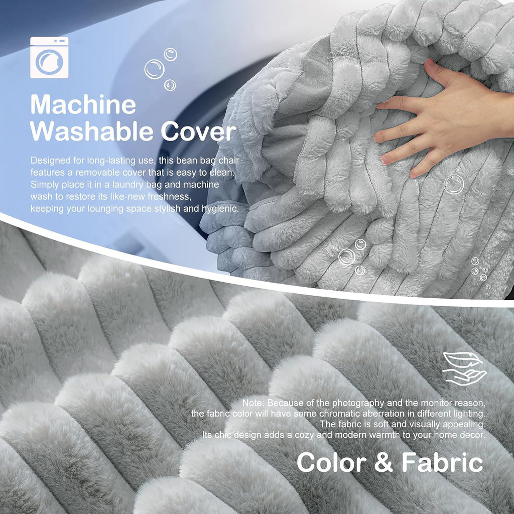 HABUTWAY Bean Bag Chair 3FT Big Bean Bag Chairs for Adults with Memory Foam Filled,3'Beanbag Chair with Soft Faux Fur Cover,Comfy Bean Bag Sofa for Classroom,Living Room,Game Room,Bedroom-Light Grey