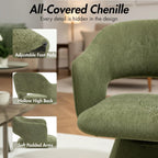 Hyfirm 360° Swivel Dining Chair with Arms Set of 2, Chenille Upholstered Barrel Accent Kitchen Chairs with Hollow High Back, Deskchair for Dining Room Bedroom Vanity, Moss Green