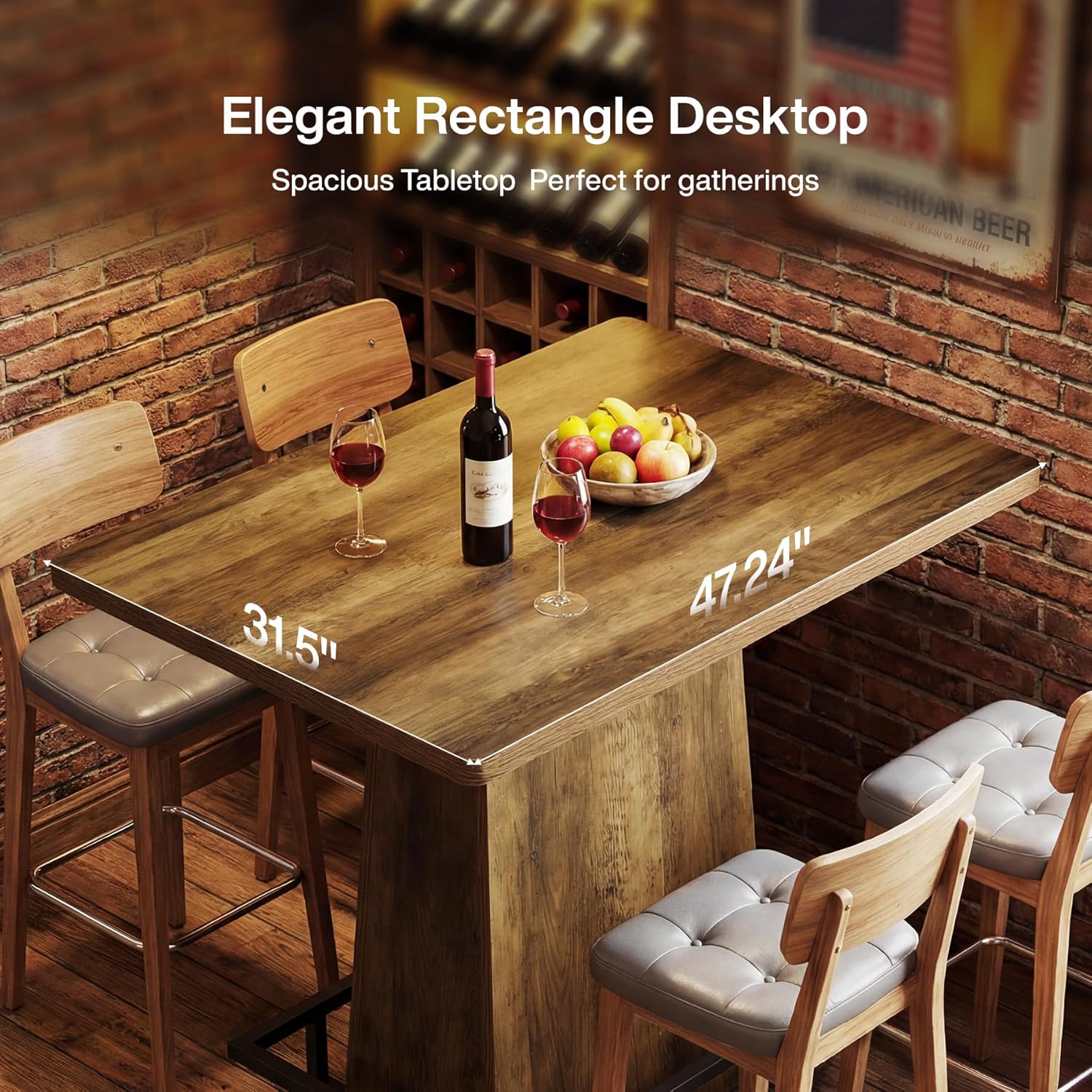 Tribesigns 47" Bar Table, Rustic Industrial Pub Table with Metal Footrest, Rectangular Tall Bar Table for Bar, Restaurant, Patio, Coffee, Easy to Assemble (Brown)