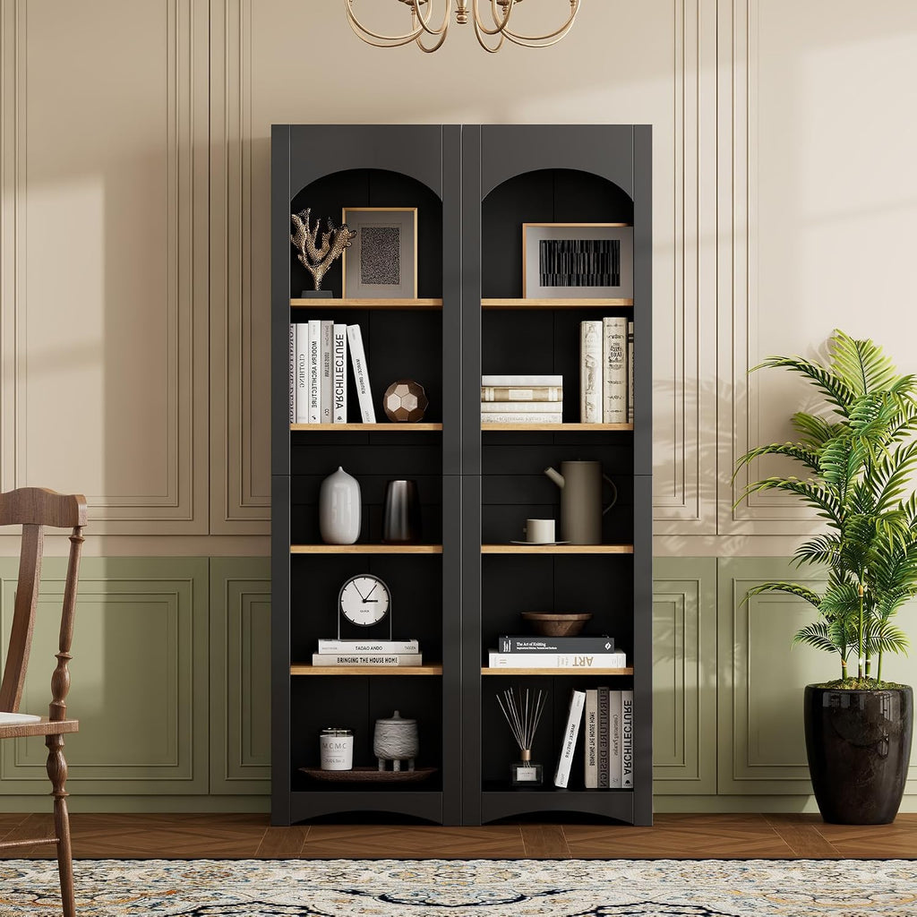 Freestanding Corner Kitchen Pantry with 4 Shelves, Traditional, Rectangular Storage Cabinet, for Living Room, Dining Room, Black