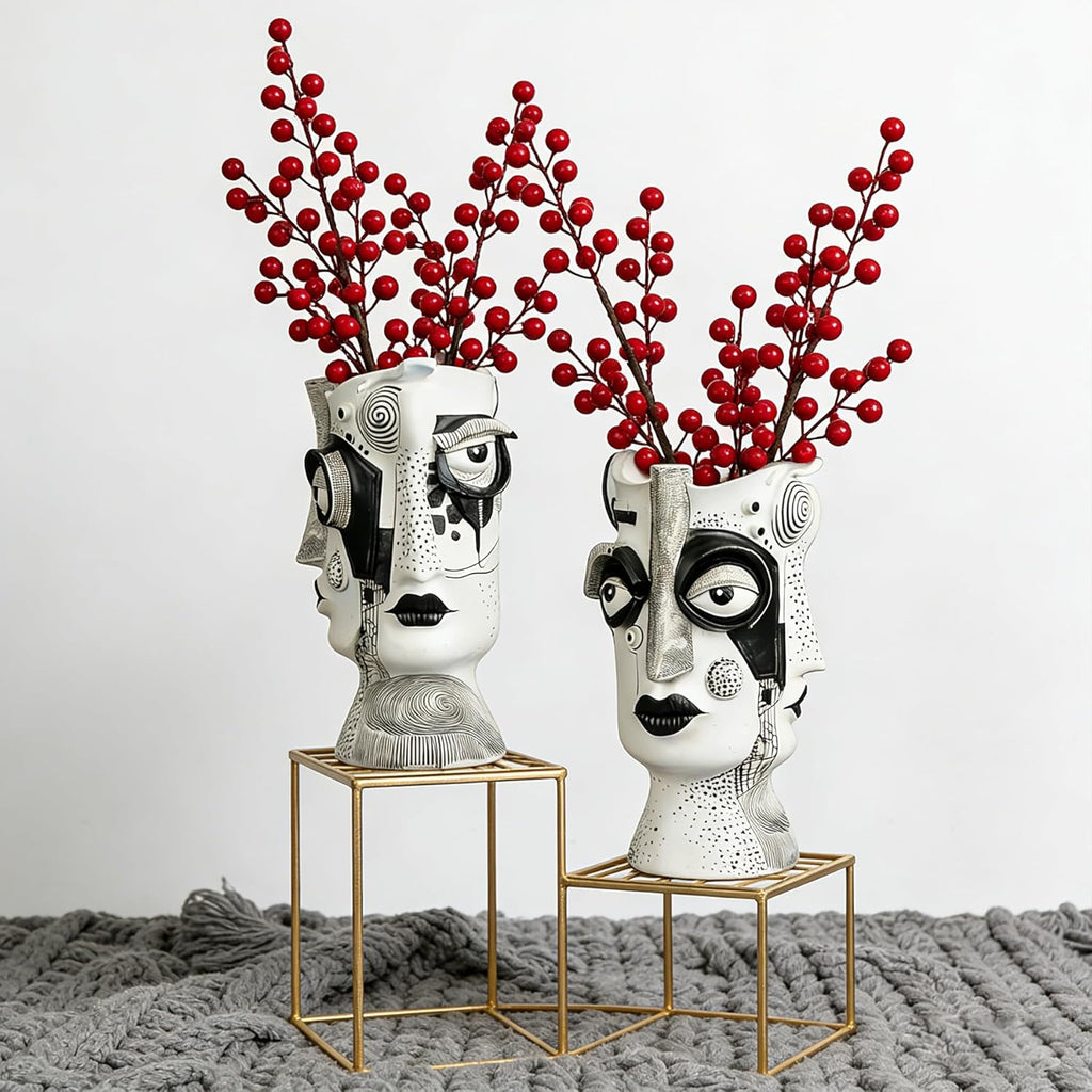 Face Vase - Flower Vase Unique, Funny Cool Abstract Art Decor Vase for Plants, Boho Flower Vase for Home Living Room Office Book Shelf