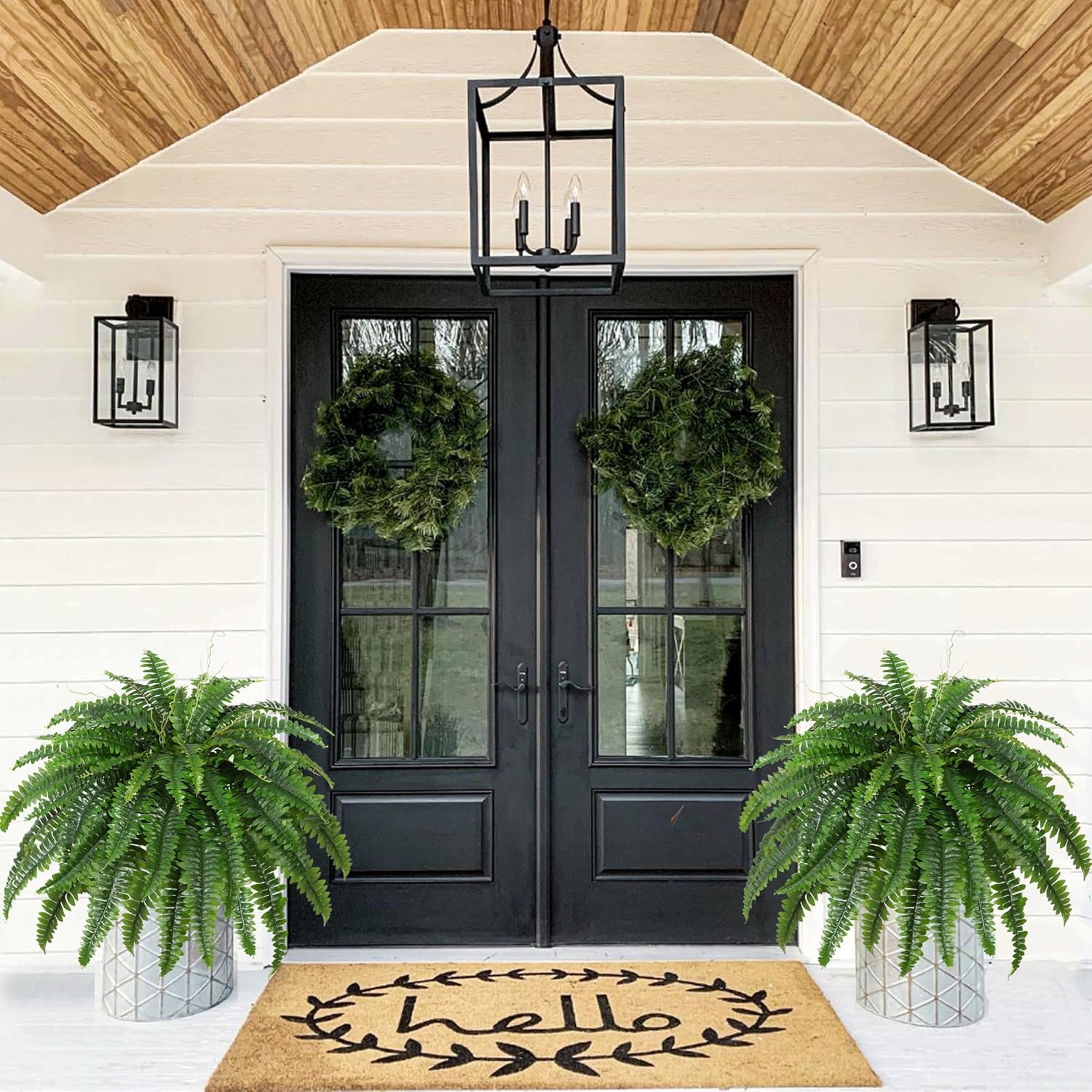 Dkaltm Artificial Boston Fern Bush- Set of 2 Large Artificial Ferns for Outdoors, 45Inch Large Faux Ferns, Suitable for Office & Living Room Decor, 55Branches for Each Bouquet
