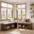 Tribesigns L-Shaped Storage Bench with Cushion, 63" Farmhouse Wooden Corner Entryway Shoe Bench with Open Shelves, L-Shaped Kitchen Nook Seating for Living Room, Hallway, Rustic Brown & Beige