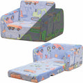 Toddler Couch 2-in-1 Glow in The Dark - Convertible Kids Sofa Chair to Lounger, Soft Plush Fold-Out Sofa Bed with Side Pocket, Washable Cover, Safe Non-Toxic Furniture for Boys Girls (Blue Car)