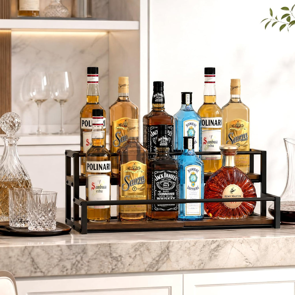 Expandable Coffee Syrup Organizer, Customized Width Syrup Rack & Bottle Holder for Coffee Bar Station, Liquor Bottle Display Shelf Bar Shelves, Wine Racks Countertop for Syrup, Wine, Spice