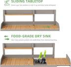 Outdoor Wooden Potting Bench Table with Sink, Garden Table Work Bench with Storage, Workstation for Outside Patio Lawn