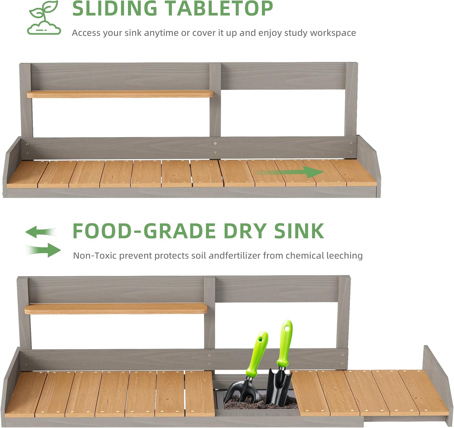 Outdoor Wooden Potting Bench Table with Sink, Garden Table Work Bench with Storage, Workstation for Outside Patio Lawn