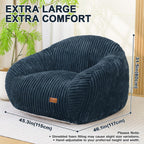 Bean Bag Chair with Armrests, Comfy Corduroy Bean Bag with Removable Cover, Handle for Adults, Oversized Floor Beanbag Couch for Living Room Bedroom Dorm (XL-Blue)