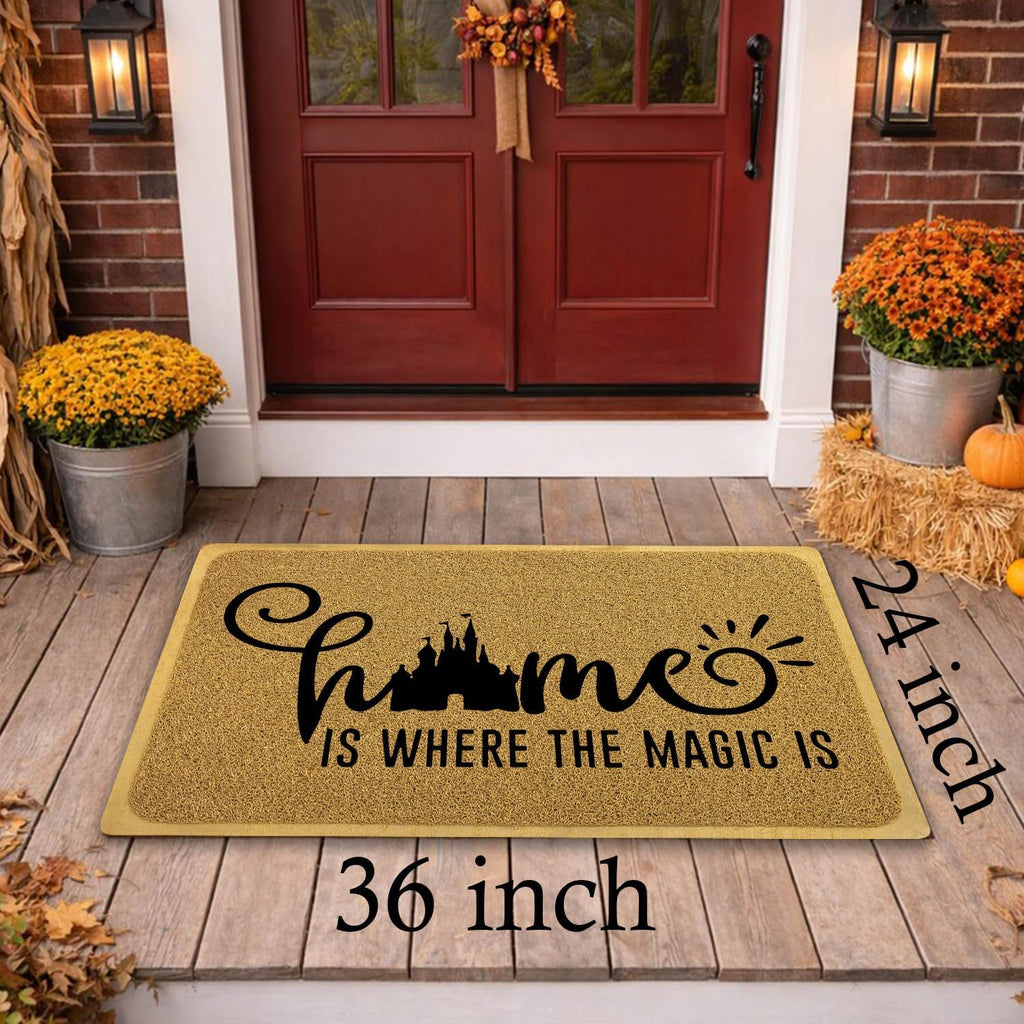 Funny Doormat for Entrance Way Indoor/Outdoor Front Door/Patio Anti-Slip & Heavy Weather Resistant Rugs House Warming Novelty Gift Mat 36"x24" (Home is Where the Magic is)