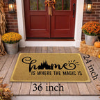 Funny Doormat for Entrance Way Indoor/Outdoor Front Door/Patio Anti-Slip & Heavy Weather Resistant Rugs House Warming Novelty Gift Mat 36"x24" (Home is Where the Magic is)