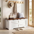 47.2" Wooden Storage Bench, Flip Top Trunk with 2 Safety Hinges, 300lbs Capacity, Multifunctional Entryway Bench for Hallway Bedroom Living Room, Blanket Organizer, White Walnut