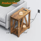 WLIVE Farmhouse End Table, Narrow Side Table with Charging Station, Slim End Table, Side Table for Bedroom, Living Room, Small Spaces, 2 USB and 2 Power Outlets, Rustic Brown