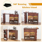 69" Kitchen Island with 360° Rotating Table, Bluetooth Speakers, LED Lighting, Adjustable Shelves, Storage Cabinet & Power Outlet – Walnut Finish Extendable Dining Table for Kitchen, Dining Room, Bar