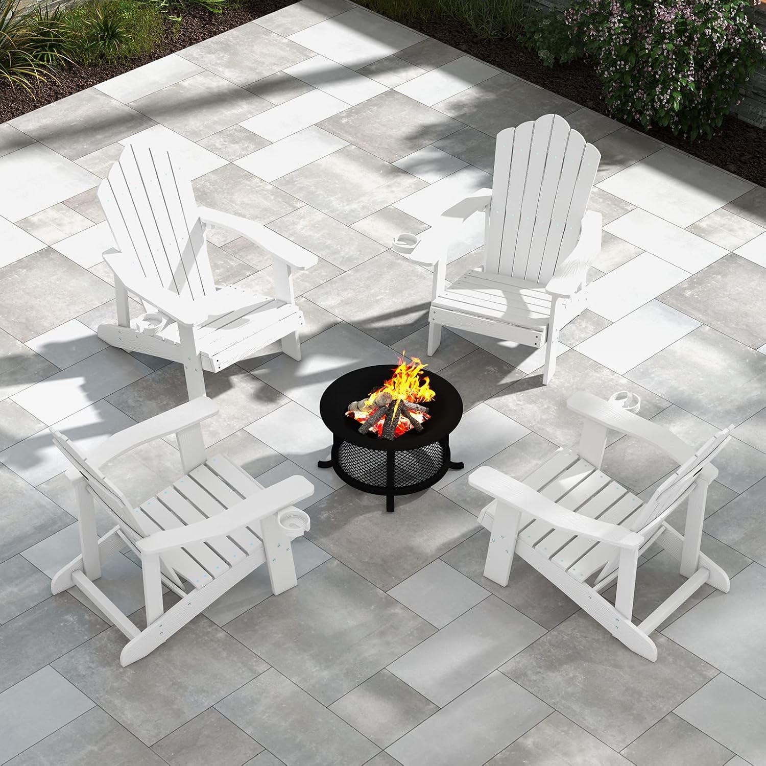 ORALNER Outdoor Adirondack Chair with Cup Holder, Plastic Resin Outdoor Deck Chair, 380 LBS Capacity, for Patio, Backyard, Porch, Balcony, Poolside, Garden, Lawn, Firepit (4, White)