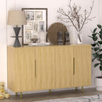 Sideboard Cabinet, 56" Large Buffet Cabinet with Storage, Wood Credenza Storage Cabinet with 4 Fluted Decorative Doors and Adjustable Shelves, for Living Room, Kitchen, Entryway, Oak