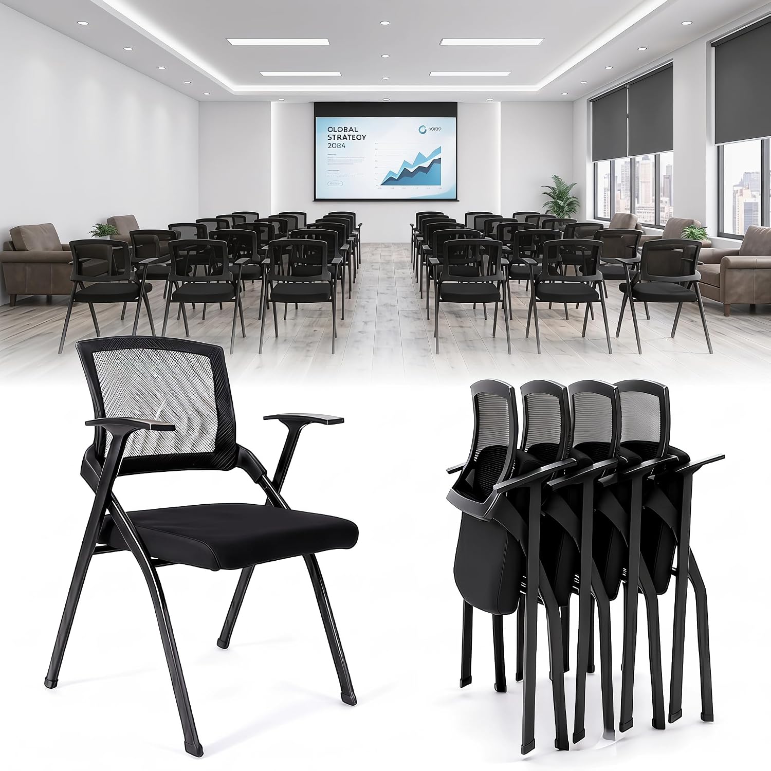Folding Office Chair, Stackable & Breathable Mesh Back for Conference, Seminar, Training, Reception,No Assembly Required
