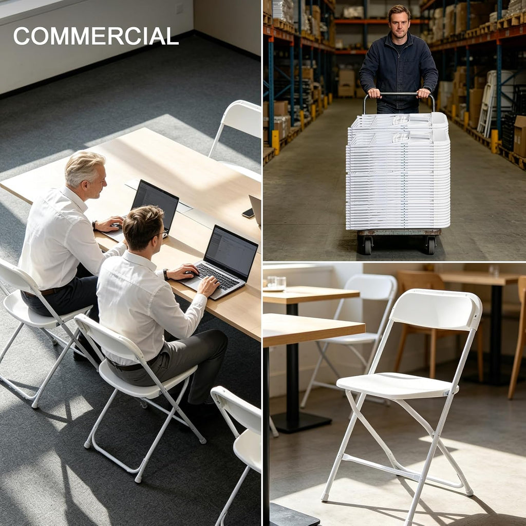 OLLODOT 10 Pack White Folding Chairs with 350-LBS Capacity, Plastic Foldable & Portable Indoor Outdoor Chairs, Portable Commercial Seat with Steel Frame for Office, Party, Events, Wedding & Dinning