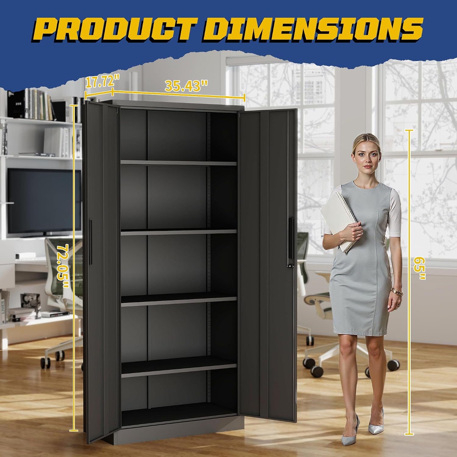 Metal Storage Cabinet with Adjustable Shelves, 72" Steel Garage Storage Cabinets with Lock and 2 Door, Locking Tool Cabinet Utility Cabinets for Garage, Kitchen, Home Office, School, Shop