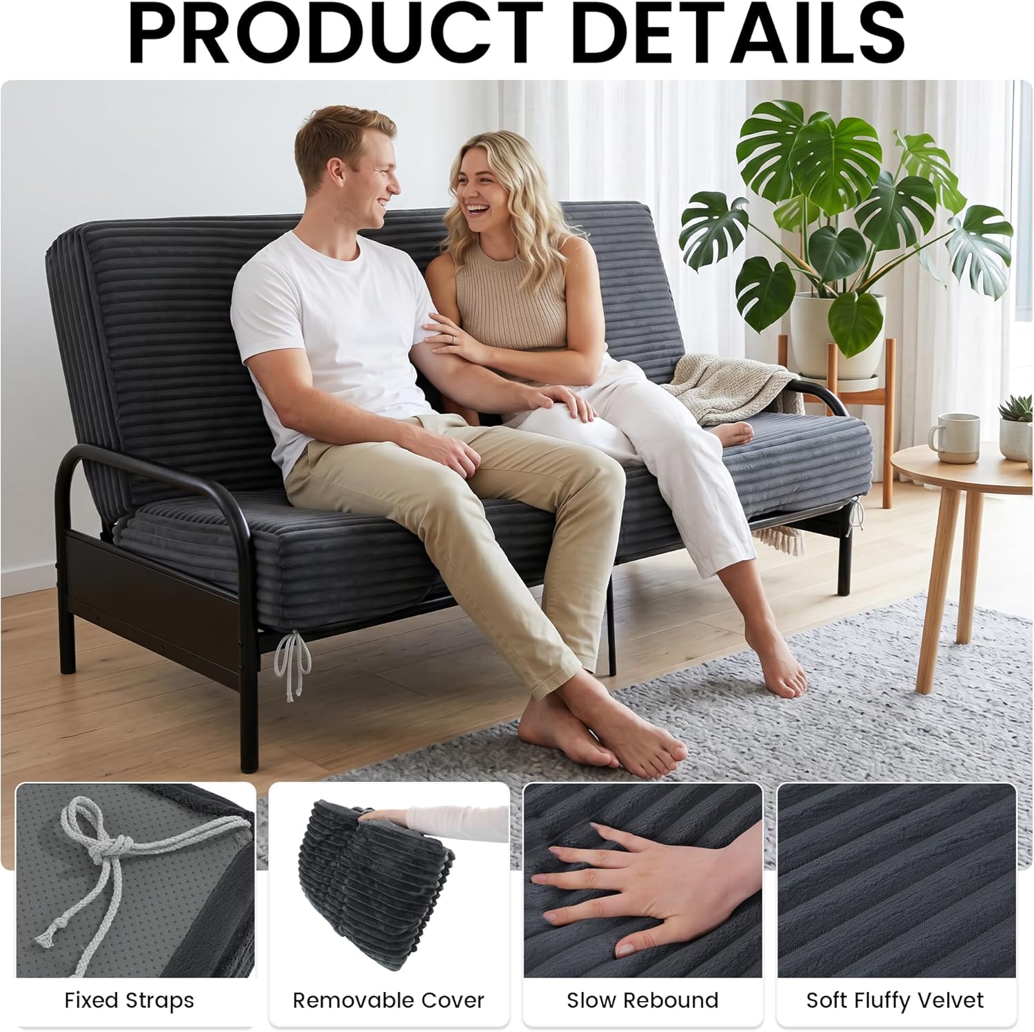 HOMBYS 8 Inch Memory Foam Futon Mattress Full Size, Split Foldable Futons Sofa Couch Bed Floor Mattress, Convertible Sofa Bed Mattress Fits Most Daybed and Futon Frames, 75" x 54"(Frame Not Included)