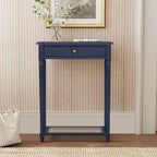 East at Main Lenora Console Table – 23.75” Narrow Entryway Table with Storage & Cane Shelf – Solid Wood Accent for Hallways, Foyers, and Small Spaces – French Country & Traditional Style (Navy)