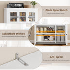 GAOMON 66" Tall Kitchen Pantry Cabinet, Modern Kitchen Hutch with Charging Station, Large Coffee Bar Storage Cabinet with Glass Doors and Drawers, White