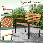 Tangkula 43" Outdoor Garden Bench, 2-Person Acacia Wood Bench with Heavy-Duty Metal Frame, Slatted Seat & Curved Armrests, 800 lbs Weight Capacity, Patio Bench for Porch, Yard, Balcony, Lawn