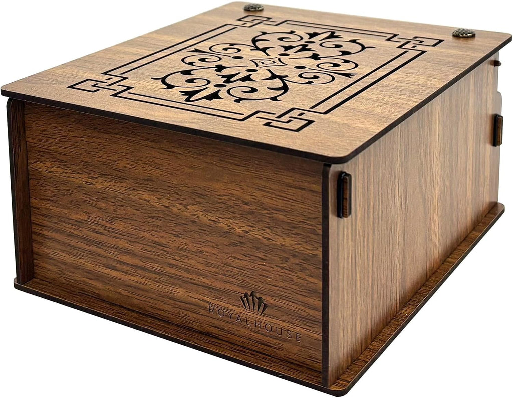RoyalHouse Premium Wood Tea Storage Box Organizer, Tea Bag Holder Containers (Brown), Eco-Friendly Multi-Functional Decorative Box, 6 Compartments For Assorted Variety Of Small Items