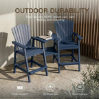 Kingdura Tall Adirondack Chairs Set of 2 with Removable Connecting Tray & 2" Umbrella Hole, Weather-Resistant HDPE Bar Height Outdoor Chairs, Wood-Look Balcony Bar Stools for Patio, Deck (Navy Blue)