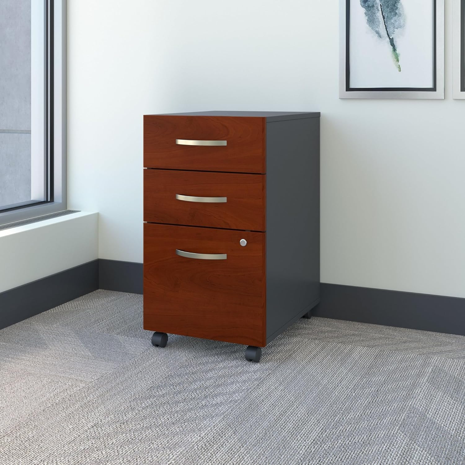 Bush Business Furniture Series C 3 Drawer Rolling File Cabinet in Hansen Cherry, Fully Assembled Under Desk Storage with Wheels for Home and Professional Office