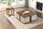 Penau Square End Table, Contemporary Wooden Side Table with Mixed Maple and Walnut Veneer Top, Cross-Patterned Tabletop, Sturdy Engineered Wood Frame, 24 x 24 x 24 Inchs, Brown Finish