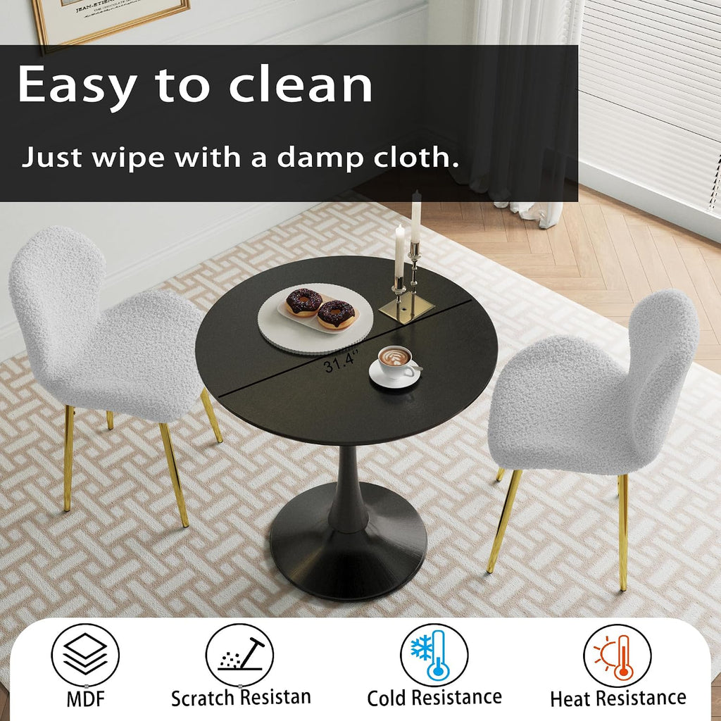 Round Dining Table Set, 31.5'' Modern Dining Table Set for 2, Dining Room Round Table and Chairs Set, 3 Piece Kitchen Table and Chairs Set for Kitchen Dining Room, Office, Coffee Shop