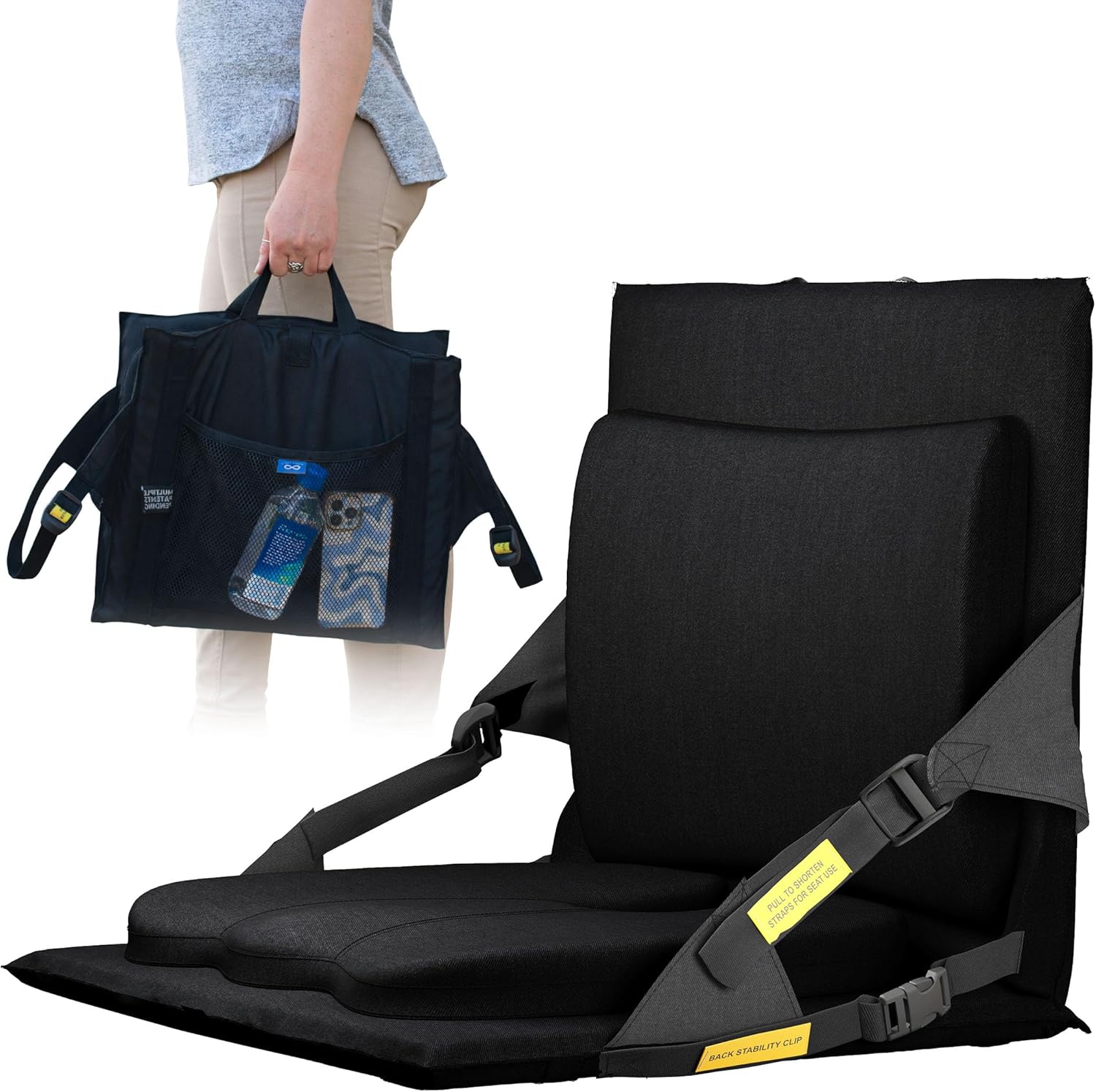 Everlasting Comfort Stadium Seats with Back Support - Adjustable Memory Foam Bleacher Chairs with Back and Cushion, Portable, Easy Folding Stadium Seat Cushion with Storage Pocket
