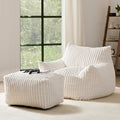 Oversized Bean Bag Chair for Adults, Giant Plush Boneless Bean Bag Couch with Wide Armrests for Bedroom, Living Room & Dorm - Giant Chaise Lounge Chair Indoor & Ottoman, Floor Reading Lounger(Beige)