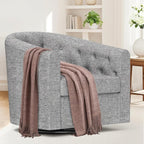 Simore Swivel Accent Chair for Living Room, Breathable Fabric Round Swivel Barrel Chair Armchair for Nursery Office Bedroom, Dark Gray