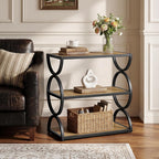 Tribesigns 3-Tier End Table, Narrow Side Table with Storage Shelves, Industrial Accent Table with Unique Circular Frame, Sofa Side Table for Living Room, Rustic Brown