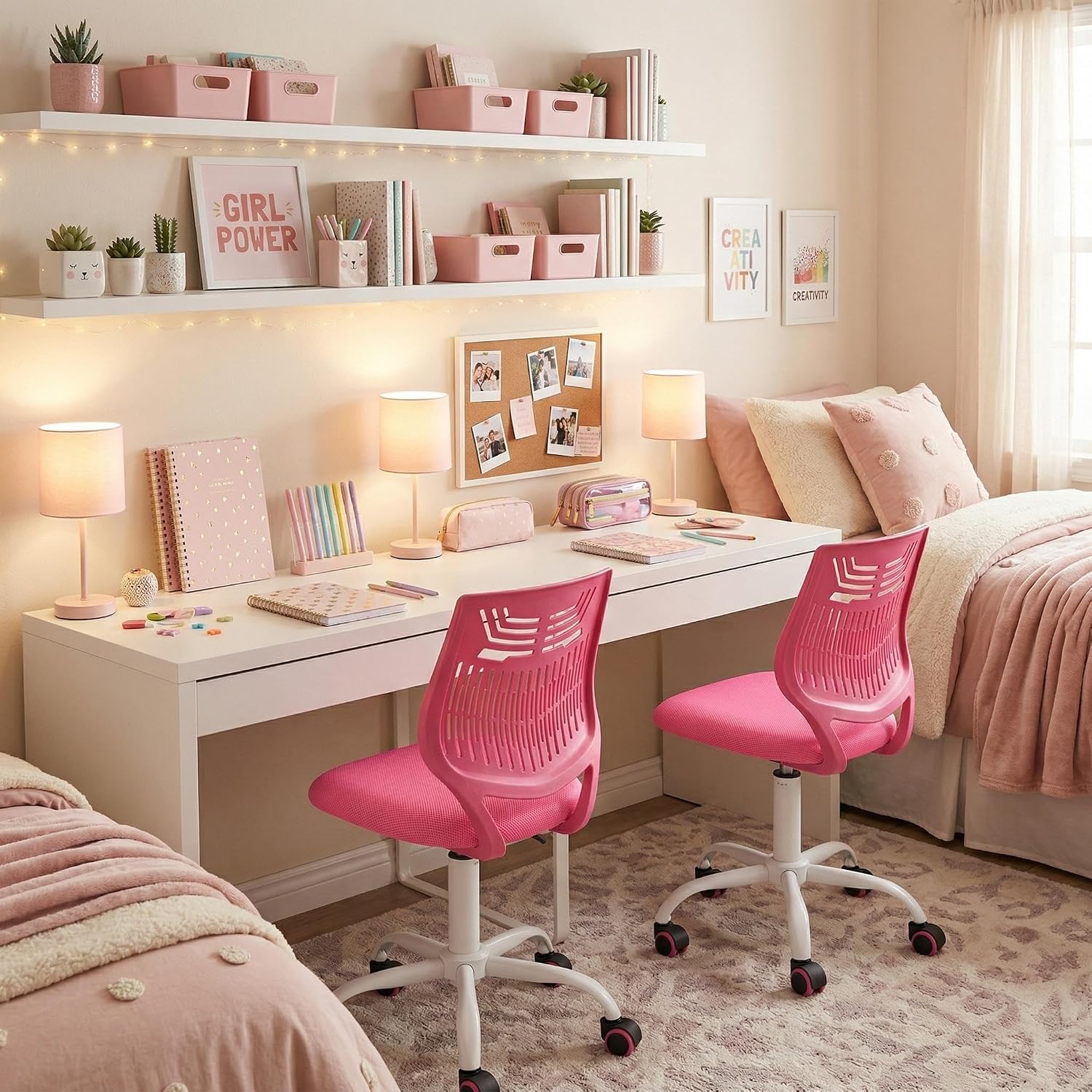 FurnitureR Desk Chair Armless Cute Home Office Desk Chair for Kids, Swivel Computer Task Chair Study Chair with Mesh Padded Cushion and Rolling Wheels for Child, Pink