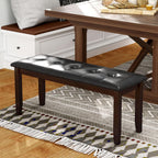 Giantex Dining Room Bench, Traditional Upholstered Table Benches, Hallway PU Leather Bench Entryway Bench, Bedroom Bench for End of Bed, Ottoman Bench (Brown)