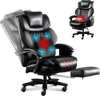 3D Kneading Massage Office Chair, Oversized 600LBS Big and Tall Executive Office Chair with Footrest, Reclining Computer Chairs, Wider Upholstered Seat Ergonomic Desk Chair for Home Office, Black