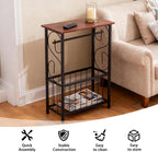 PARISLOFT Bathroom Narrow Side Table Organizer,Toilet Paper Holder Stand with Roll Dispenser & Magazine Rack, Metal Frame with Wood Top for Bathroom Organization, Coffee Color