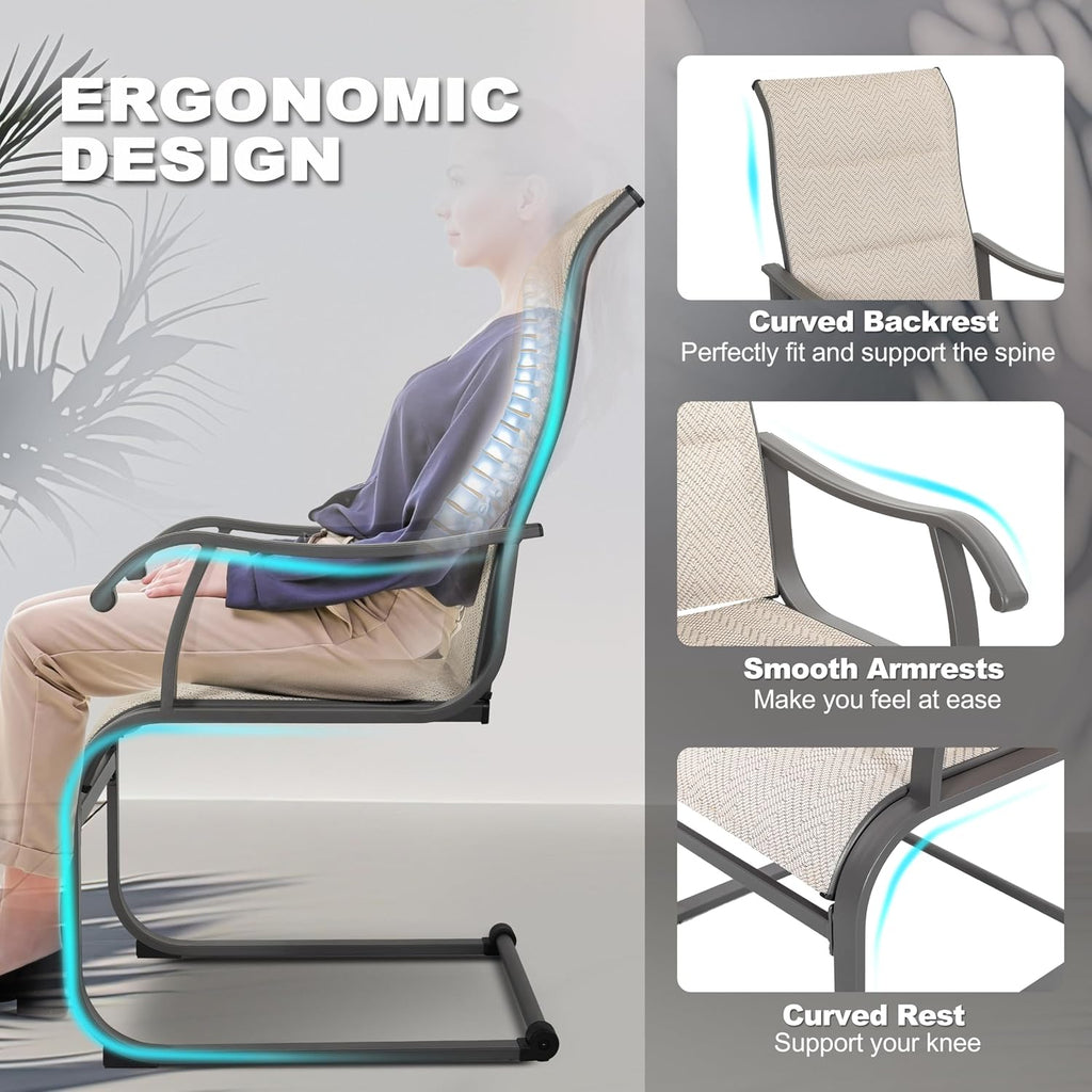 NUU GARDEN Patio Dining Chairs Set of 2, Outdoor Textilene Chairs with High Back and Breathable Seat, for Garden Deck Backyard Porch, Grayish Beige