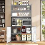 73" Pantry Cabinet Kitchen Hutch Cabinet with Doors & Adjustable Shelves, Stylish Metal Sideboard Cupboard Storage Cabinet, Anti-Tip Design Hutch for Kitchen Dining Room(Grey)