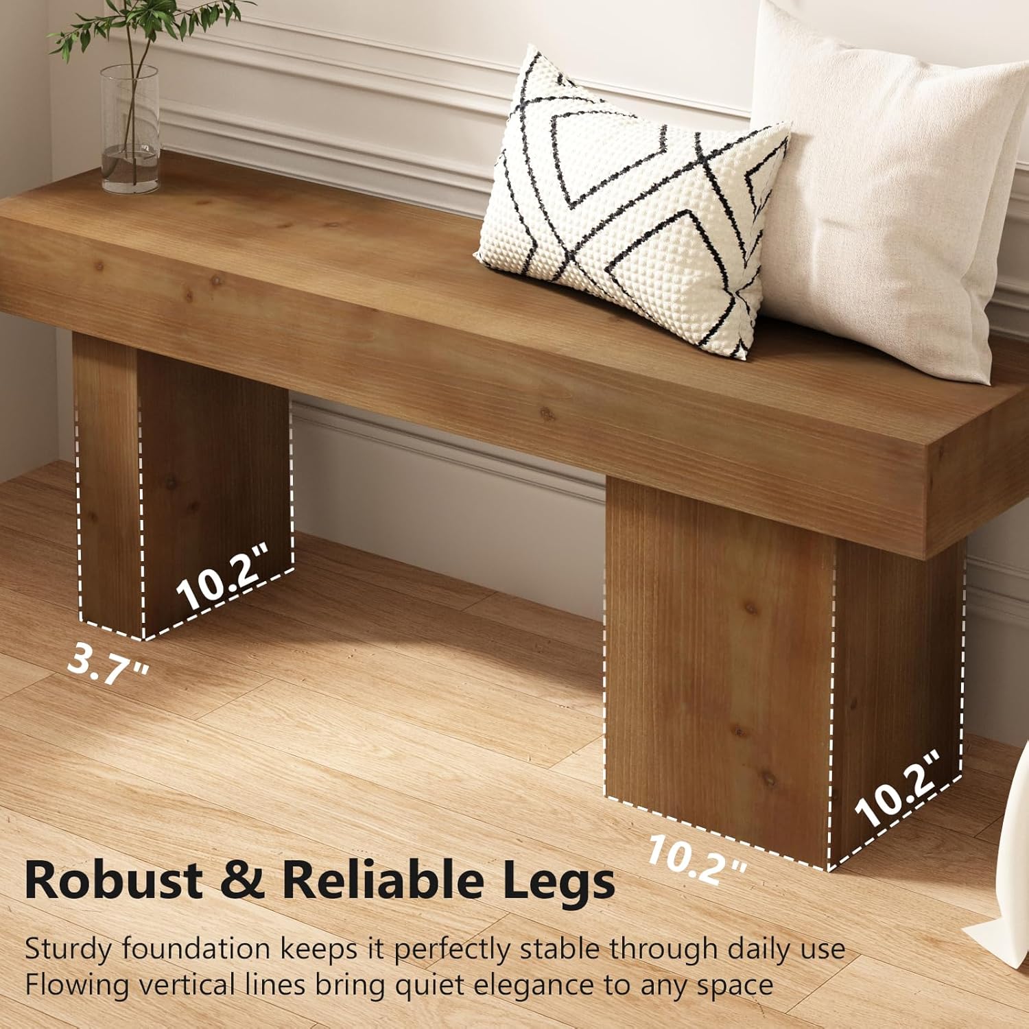 Farmhouse Solid Wood Entryway Bench, 47.3" Rustic End of Bed Bench for Bedroom, Handcrafted Accent Seating for Dining, Kitchen, Hallway, Living Room - 15 Min Assembly
