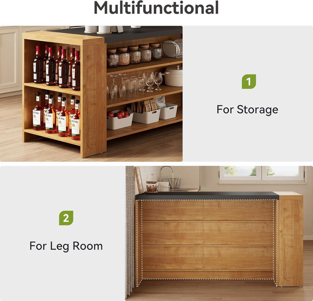 Little Tree 55 Inches Kitchen Island, 4-Tier Kitchen Storage Cabinet with Large Worktop & Leg Room, Modern Wooden Kitchen Stationary Island for Dining Room, Coffee Bar Cabinet for Living Room, Oak