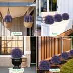 Yangrass Artificial Lavender Boxwood Topiary Ball Trees, 2 Pack Artificial Outdoor Shrubs with Spike, UV Resistant Fake Bushes Plants for Outside Indoors Garden Front Porch
