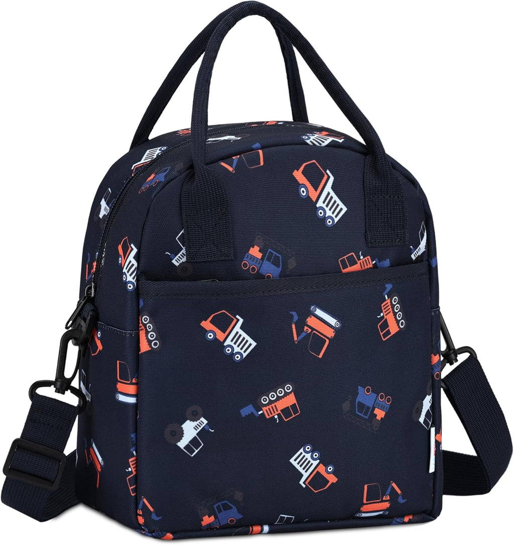 VASCHY Lunch Box Bag for Kids, Insulated Lightweight Lunch Box Tote for Toddler Boys School Daycare Kindergarten Construction Blue
