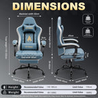 Symino Gaming Chair with Footrest, Linkage Armrests & 10cm Thick Seat, PU Leather Ergonomic Computer Chair, 150° Recline Office Chair, Light Blue