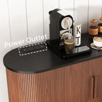 47" Modern Buffet Cabinet with Charging Station, Mid-Century Fluted Sideboard Table, Rounded Console with Storage & USB/Type-C Ports for Dining Room Kitchen Coffee Bar, Walnut
