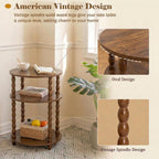 3-Tier Oval Side Table with Solid Wood Legs, Small End Table with Storage Shelves for Living Room Bedroom, Modern Night Stand Accent Table for Small Spaces, Easy Assembly