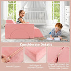 Costzon Convertible Toddler Couch, 8PCS Kids Modular Play Sofa w/Detachable Cover for Playroom, Creative Couch for Playing, Creating & Sleeping, Imaginative Furniture for Girls & Boys (Pink)